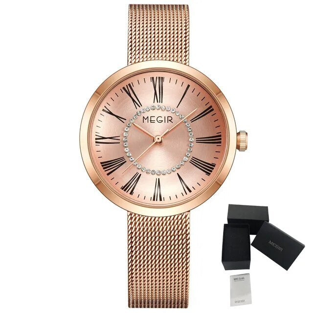 Megir Mesh Steel Quartz Watch for Women | Velorent Time