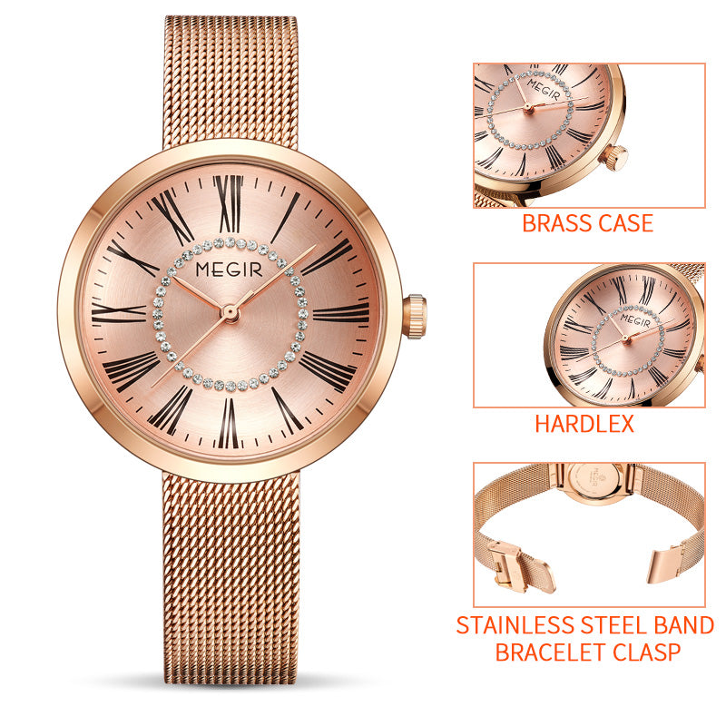 Megir Mesh Steel Quartz Watch for Women | Velorent Time