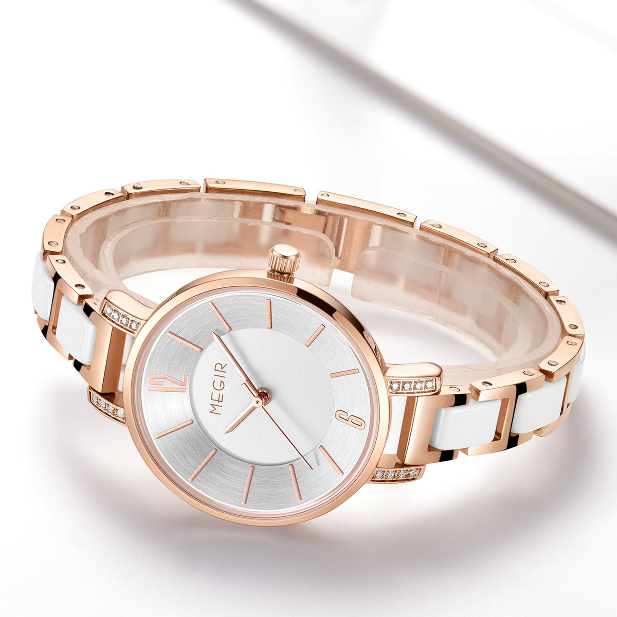 MEGIR Brass & Ceramic Ladies Quartz Watch | Velorent Time