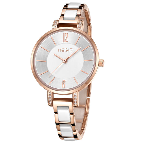MEGIR Brass & Ceramic Ladies Quartz Watch | Velorent Time