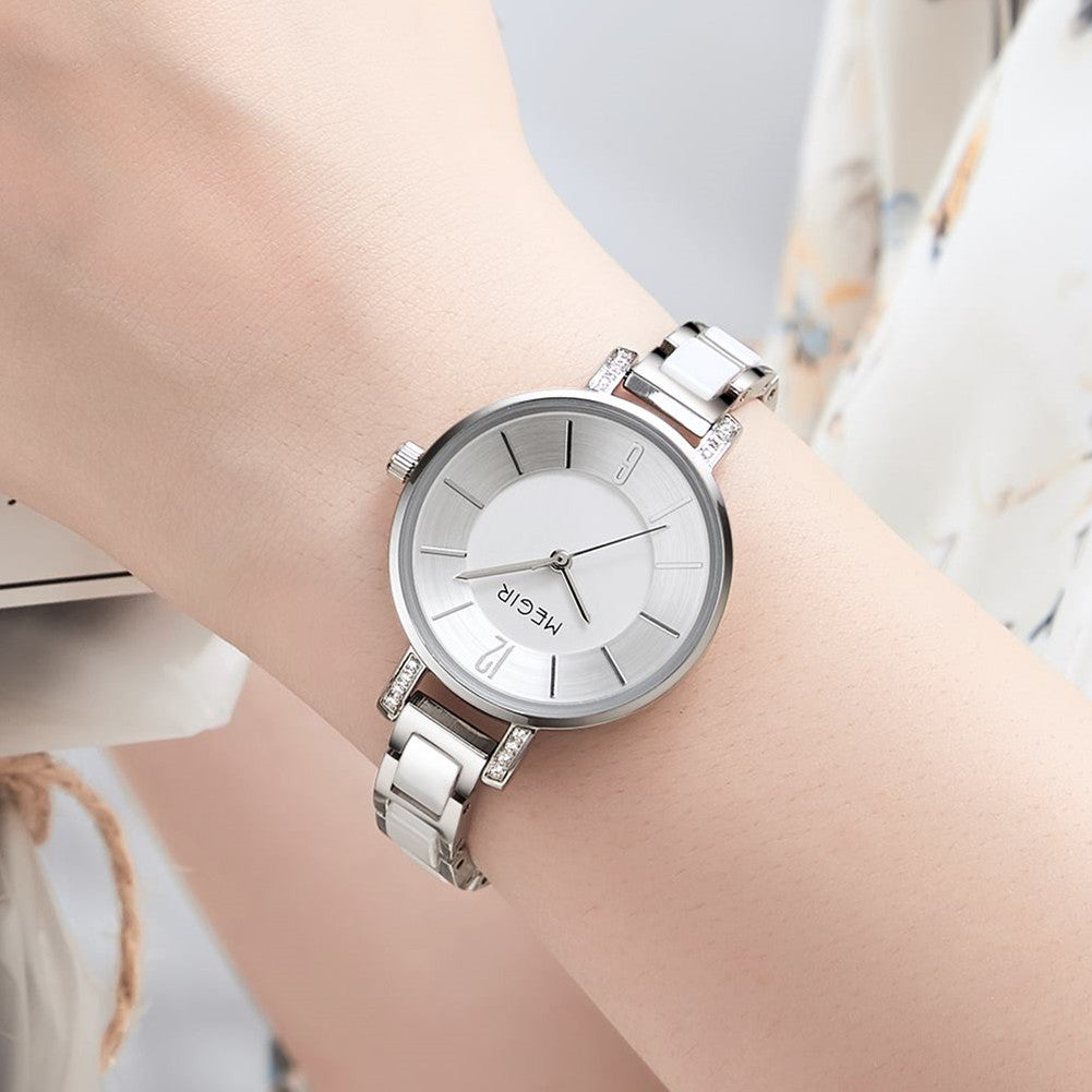 MEGIR Brass & Ceramic Ladies Quartz Watch | Velorent Time