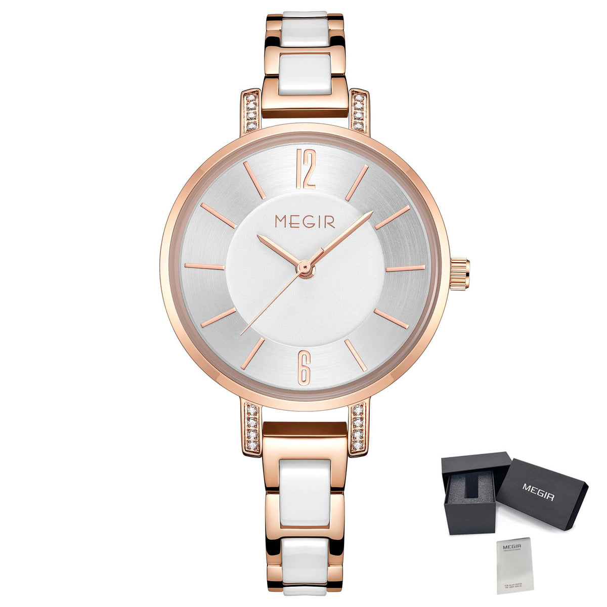 MEGIR Brass & Ceramic Ladies Quartz Watch | Velorent Time